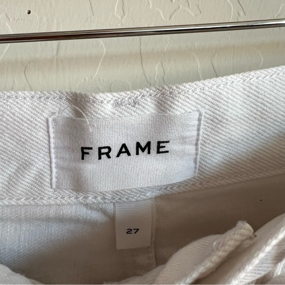 FRAME Le Hollywood High Waist Ripped Crop Straight Leg Jeans In Blanc Rips - Picture 7 of 11
